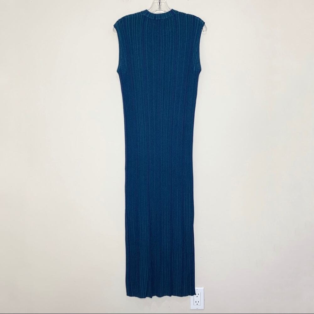 NEW Naadam Silk Cashmere Ribbed Knit Dress (Sz XS) Sleeveless Midi Maxi Blue - Picture 7 of 14
